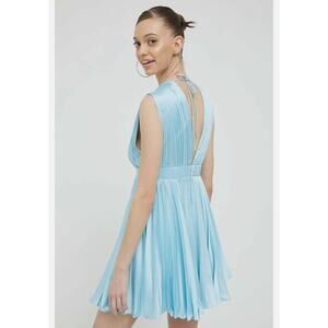 ABERCROMBIE & FITCH Plunge Pleated Satin Mini Dress NEW Size Large Sky Blue NWT